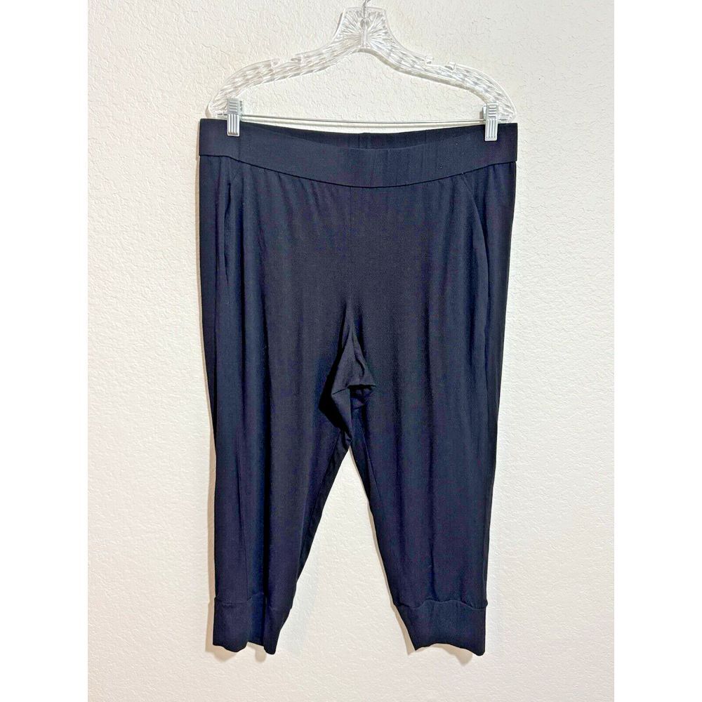 EILEEN FISHER VISCOSE Lycra PULL ON BLACK PANTS SZ L‎ Large Capri Pockets